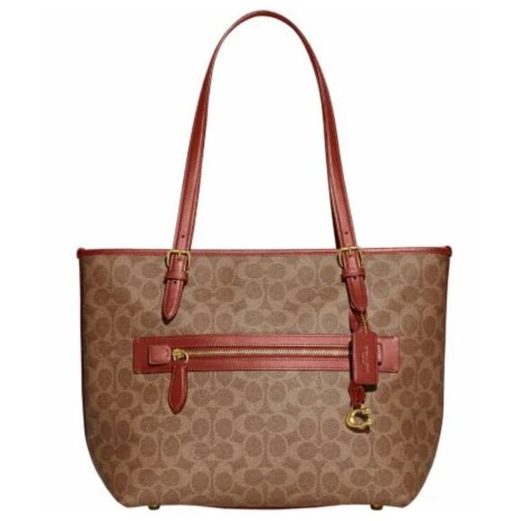 NWT COACH Taylor Signature Logo Canvas Tote Bag - Tan Rust - Picture 1 of 8